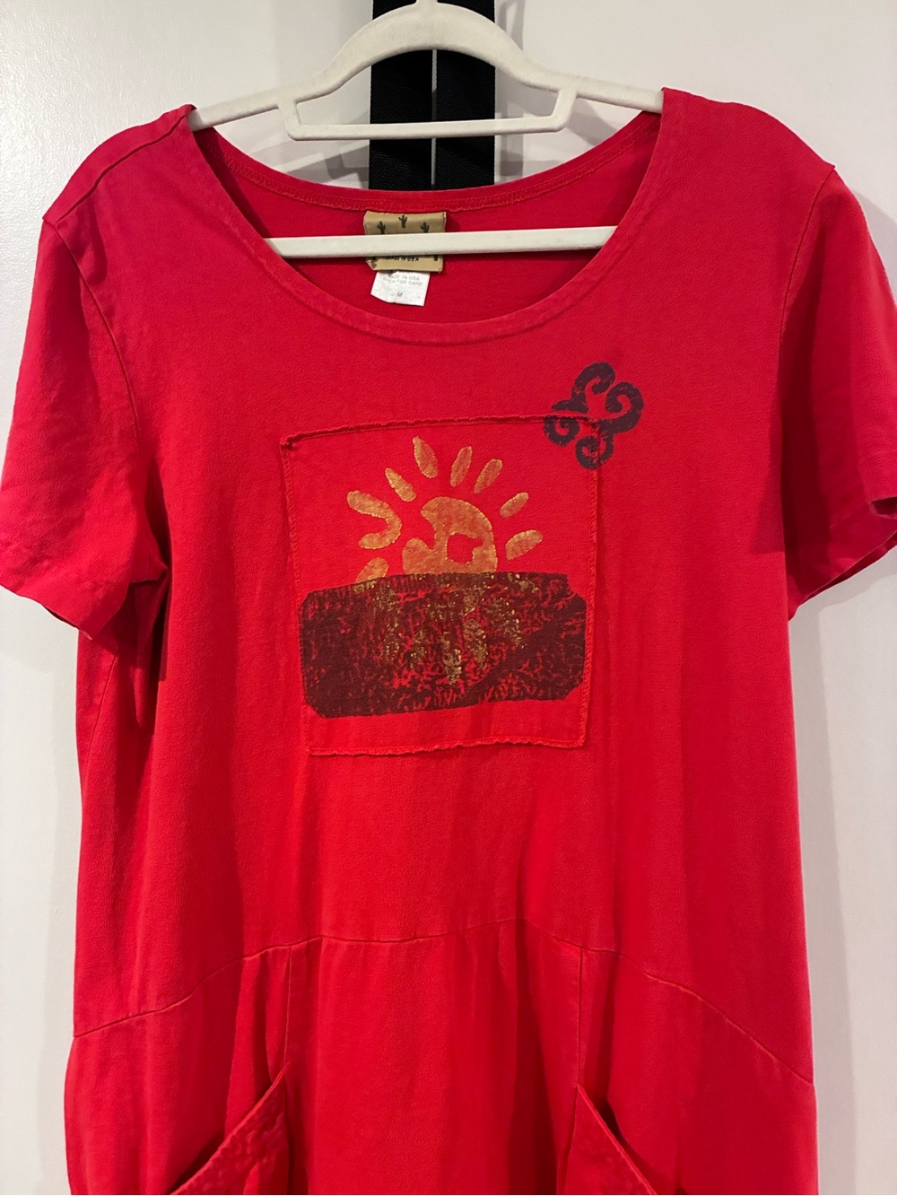 Women’s Blue Cactus Bright Red Sun Graphic Dress Sz M